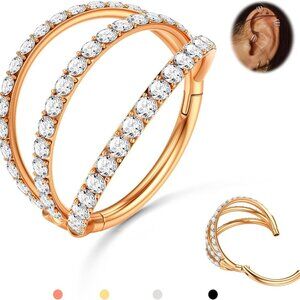 Triple/Double Hoop Nose Ring - 316L Stainless Steel Septum Clicker 16G/18G/20G C